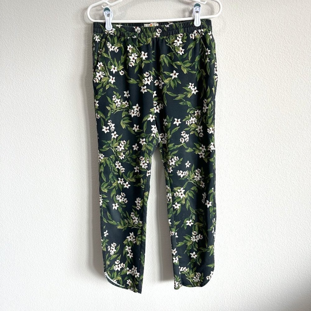 Marine Layer Black, White & Green Floral Print Allison Tencel Pants